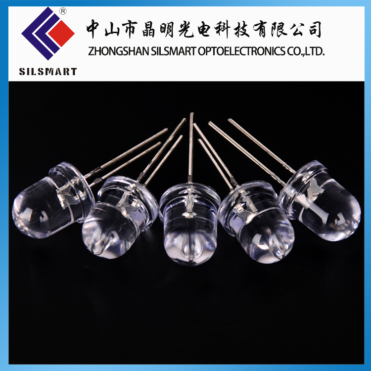 电子应用类-LED直插灯珠 8mm圆头有边短脚白发蓝