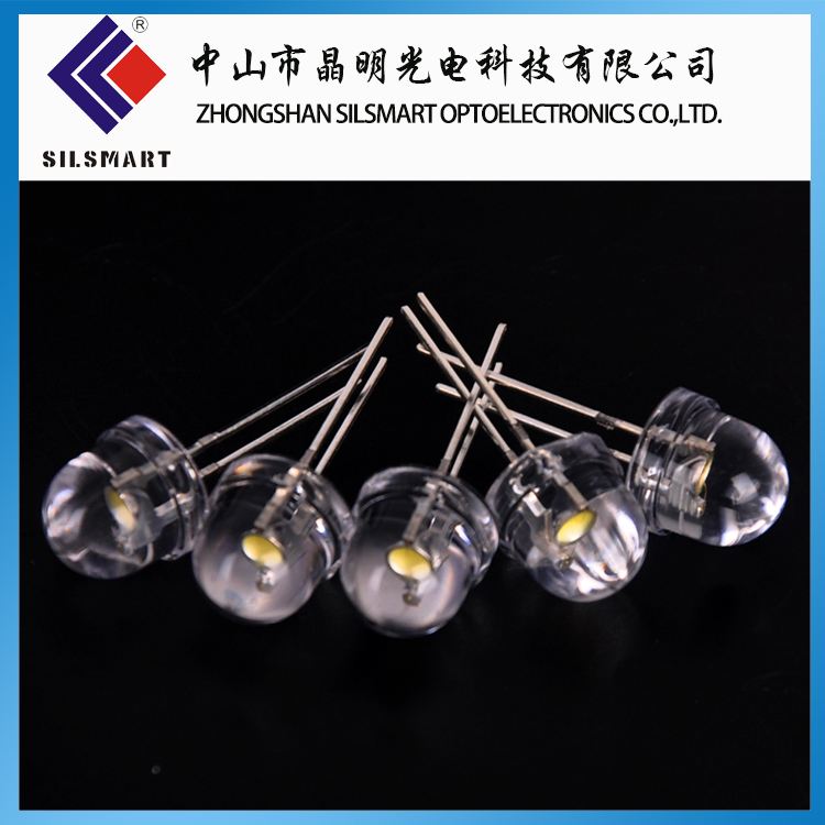 电子应用类-LED直插灯珠 8mm草帽形短脚白发白光