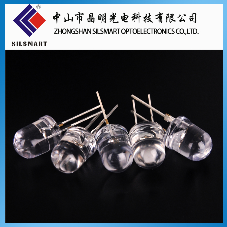 电子应用类-LED直插灯珠 10mm圆形粗支架四晶并联白发绿光